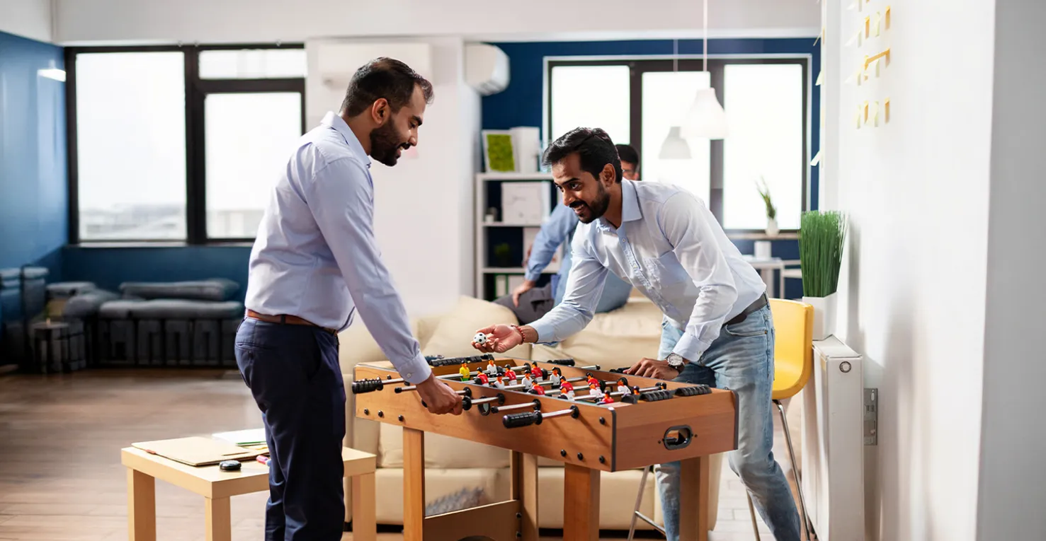 Indoor games room with foosball table